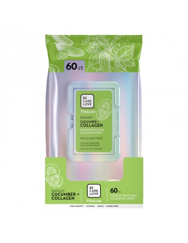 Be Care Love - VitaLuxe Makeup Removing Cleansing Wipes - Radiant Cucumber + Collagen 60ct