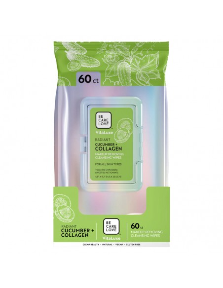 Be Care Love - VitaLuxe Makeup Removing Cleansing Wipes - Radiant Cucumber + Collagen 60ct