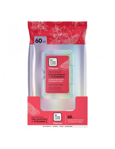 Be Care Love - VitaLuxe Makeup Removing Cleansing Wipes - Pink Grapefruit + Vitamin C 60ct