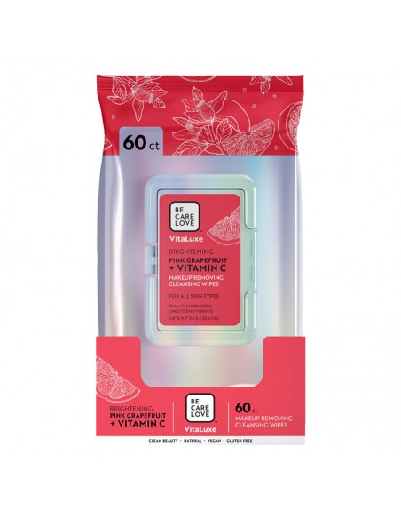 Be Care Love - VitaLuxe Makeup Removing Cleansing Wipes - Pink Grapefruit + Vitamin C 60ct