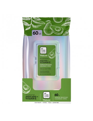 Be Care Love - VitaLuxe Makeup Removing Cleansing Wipes - Nourishing Avocado + Vitamin E 60ct