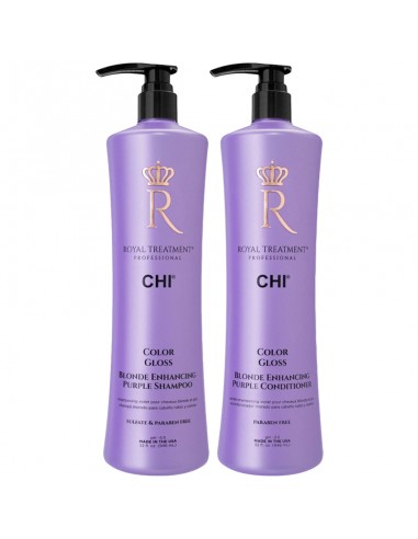CHI Royal - Color Gloss - Blonde Enhancing Purple Shampoo & Conditioner Litre Duo