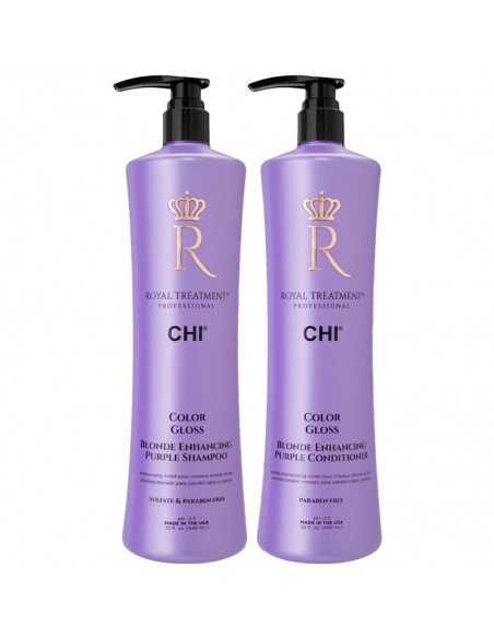 CHI Royal - Color Gloss - Blonde Enhancing Purple Shampoo & Conditioner Litre Duo